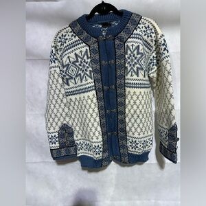 VTG Dale of Norway 100% Wool Fair Isle Made in Norway Cardigan Sweater Sz M 547F